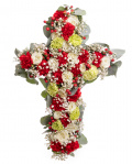 Cruce funerara cu garoafe si gypsophila