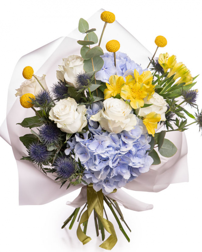 Buchet cu trandafiri si hortensii, premium