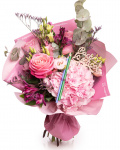 Buchet flori si creioane colorate, varianta deluxe