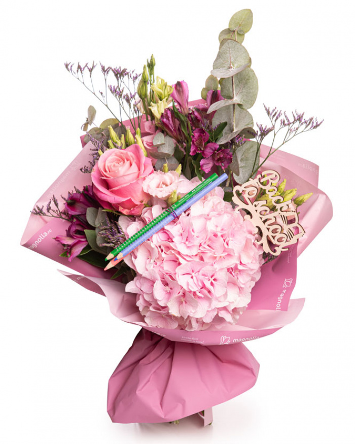 Buchet flori si creioane colorate, varianta standard