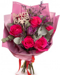 Buchet trandafiri, lalele si creioane colorate, varianta premium