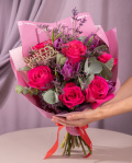 Buchet trandafiri, lalele si creioane colorate, varianta premium, marime
