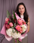 "Whisper of Beauty" pink roses and hydrangea bouquet