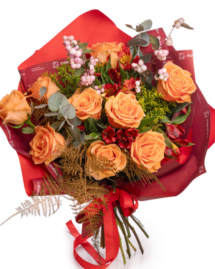 Buchet de toamna cu trandafiri, varianta premium