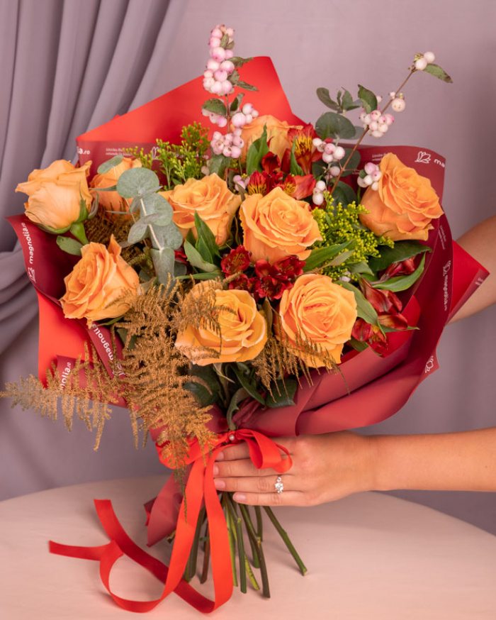 Buchet de toamna cu trandafiri, varianta premium, marime