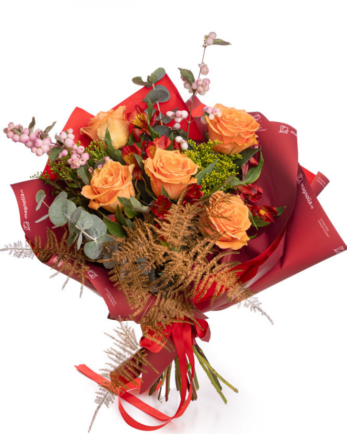 Buchet de toamna cu trandafiri, varianta standard