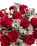 Buchet cu trandafiri rosii si gypsophila, varianta premium, detaliu