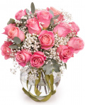 Buchet cu trandafiri roz si gypsophila, varianta premium