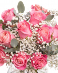 Buchet cu trandafiri roz si gypsophila, varianta premium, detaliu