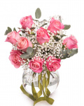 Buchet cu trandafiri roz si gypsophila, varianta standard