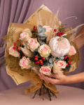 Buchet cu trandafiri roz „Soft Autumn”, varianta premium, marime