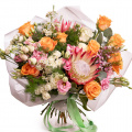 Buchet trandafiri portocalii şi eustoma