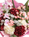 Buchet hortensii si orhidee, varianta premium