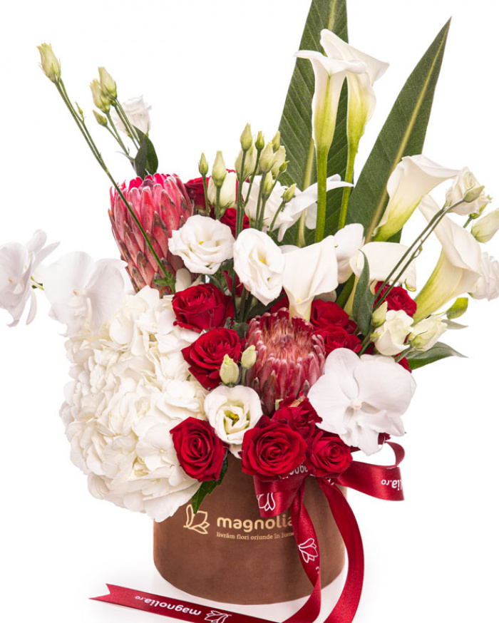 Protea and Calla Lilies Floral Arrangement – imaginea 1