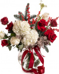 Buchet cu trandafiri roşii şi hortensie albă – imaginea 1