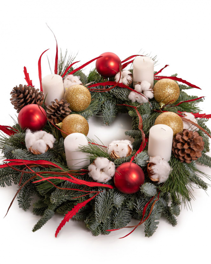 Coroniță de Advent cu bumbac și accesorii – imaginea 1