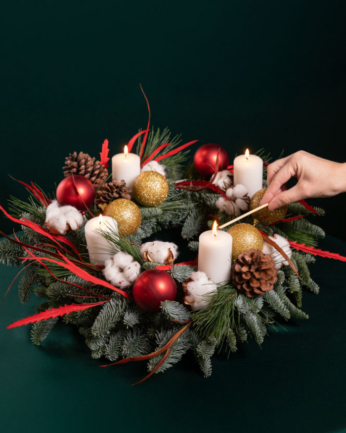Coroniță de Advent cu bumbac și accesorii – imaginea 3