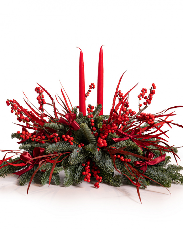 Christmas set – Fir and Ilex wreath and table arrangement – imaginea 3