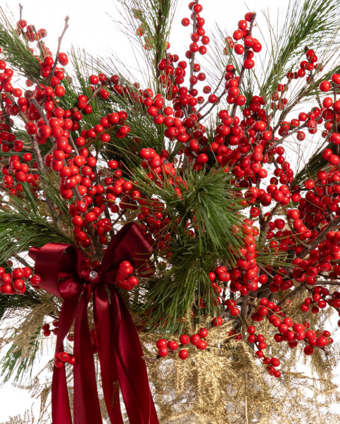 Buchet cu Ilex și Pin în vază de sticlă – imaginea 2