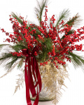 Buchet cu Ilex și Pin în vază de sticlă – imaginea 1