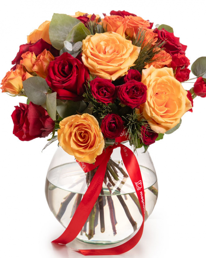 Bouquet of red and orange roses
