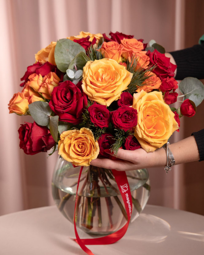 Bouquet of red and orange roses