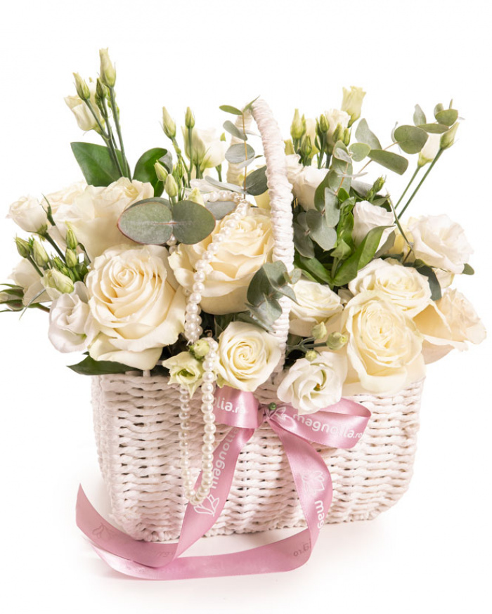 Cos elegant trandafiri si eustoma, varianta premium