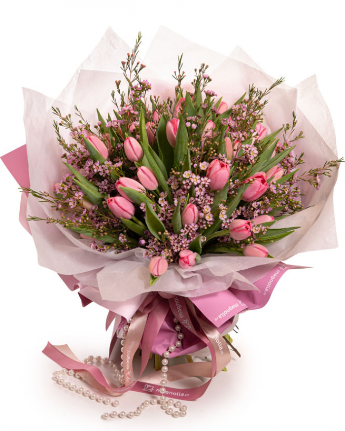Buchet cu 41 lalele roz „Blush Symphony” – imaginea 2