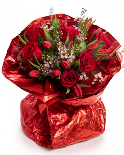Buchet de trandafiri rosii si allele, varianta premium