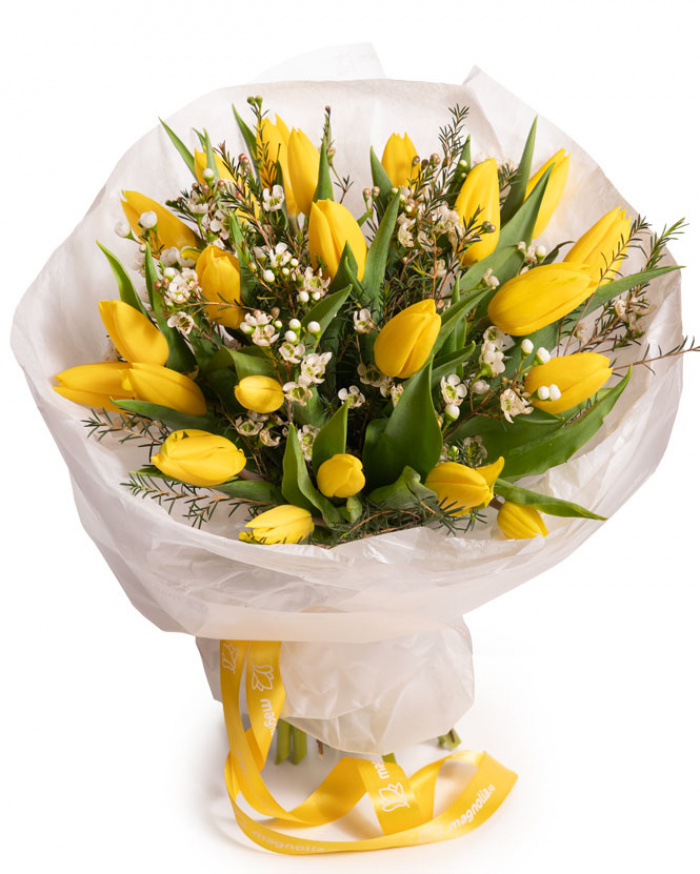 Buchet cu lalele galbene, varianta premium