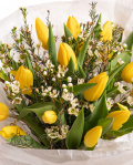 Buchet cu lalele galbene, varianta deluxe, detaliu