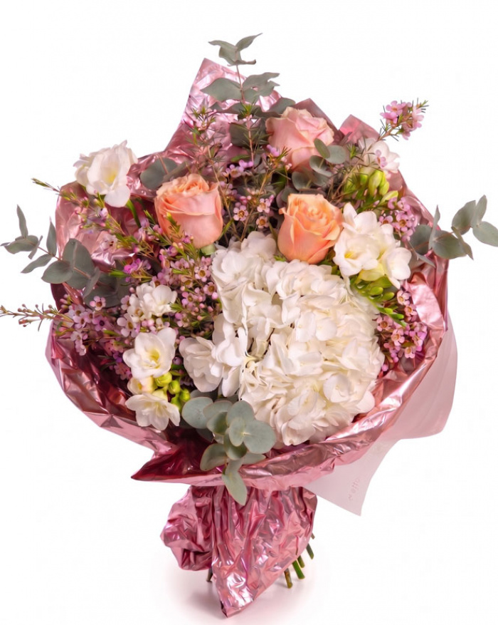 Orange Rose and Freesia Bouquet – the image 1