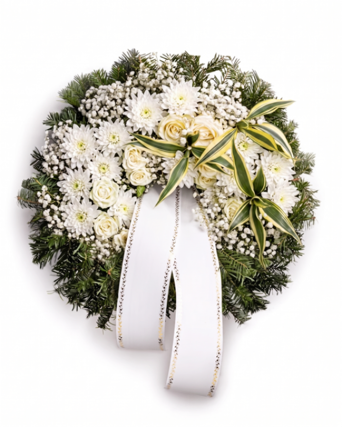 Funeral wreath with chrysanthemums and carnations – imaginea 1
