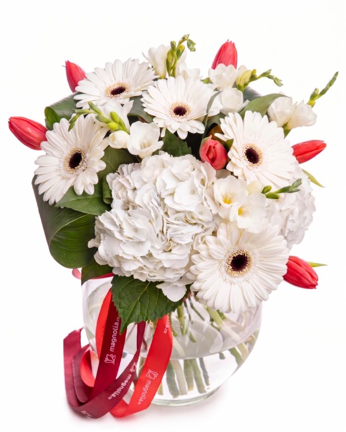 Bouquet of fresias tulips and gerberas – imaginea 1