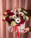  Red Roses and Red Gerberas Basket – imaginea 3