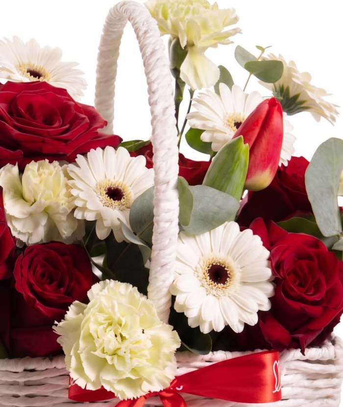  Red Roses and Red Gerberas Basket – imaginea 2