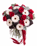 Bouquet with red roses and gerberas – imaginea 1