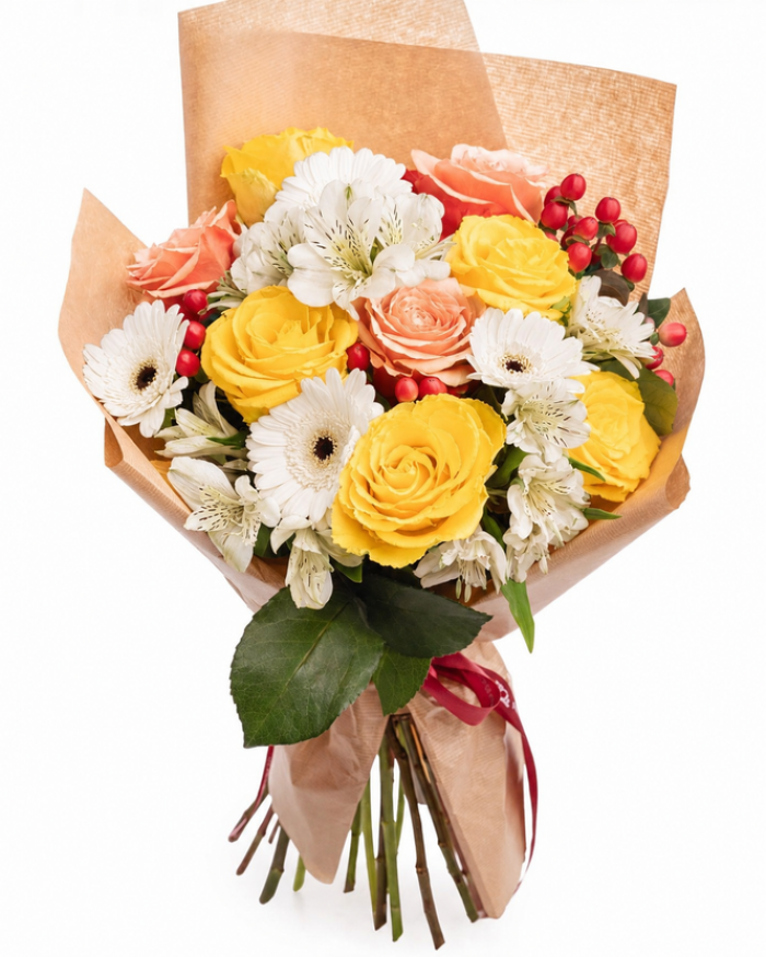 Buchet gerbera si trandafiri – imaginea 1
