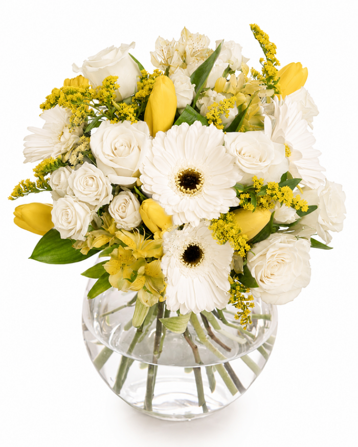 Bouquet with gerbera, roses and alstroemeria – imaginea 1