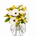 Buchet cu gerbera, trandafiri şi alstroemeria
