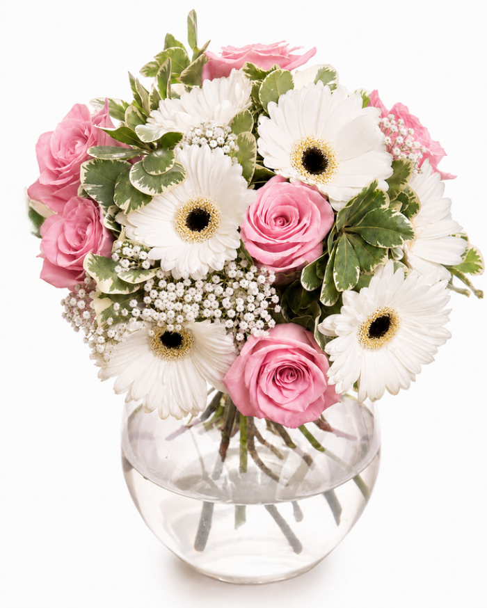 Bouquet with roses and gerbera – imaginea 1