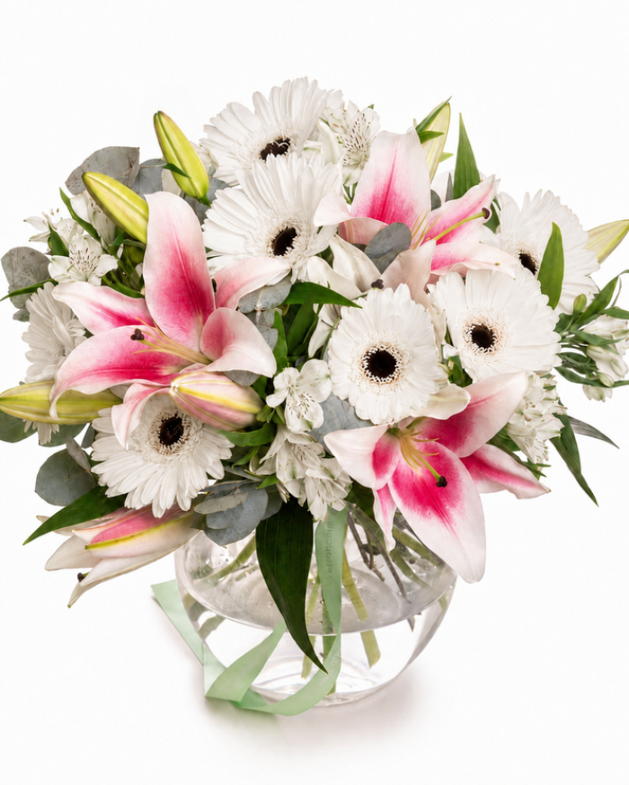 Bouquet with lilies and gerbera – imaginea 1