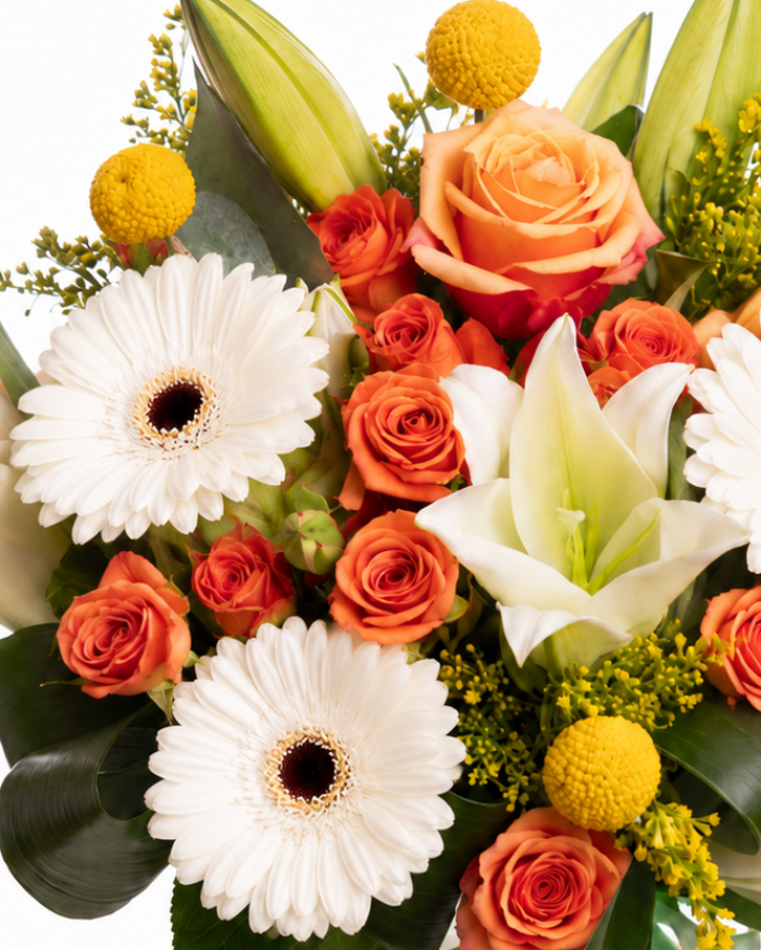 Bouquet of orange gerberas and lilies – imaginea 2