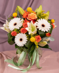 Bouquet of orange gerberas and lilies – imaginea 3