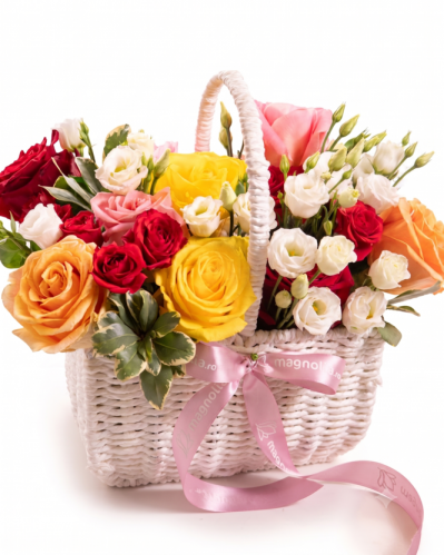 Basket with colored roses