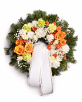 Funeral wreath with orange roses and carnations – imaginea 1