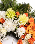 Funeral wreath with orange roses and carnations – imaginea 2
