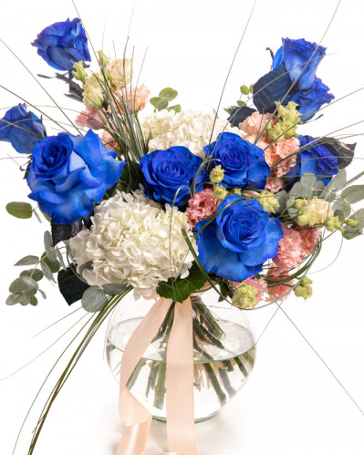 Bouquet with Blue Roses and Hydrangeas