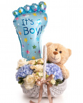 Detaliu Aranjament floral nou-născut „Little Bear” Magnolia Varianta Standard cu livrare la domiciliu în 2-4 ore