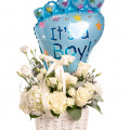 Coș cu flori nou-născut „Welcome Baby Boy”